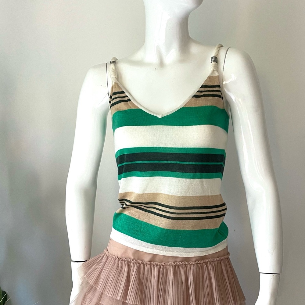 Mo&Co Paris Striped Tank Top Green and Tan